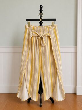 Lavender Sky Striped Yellow Wide-Leg Pants